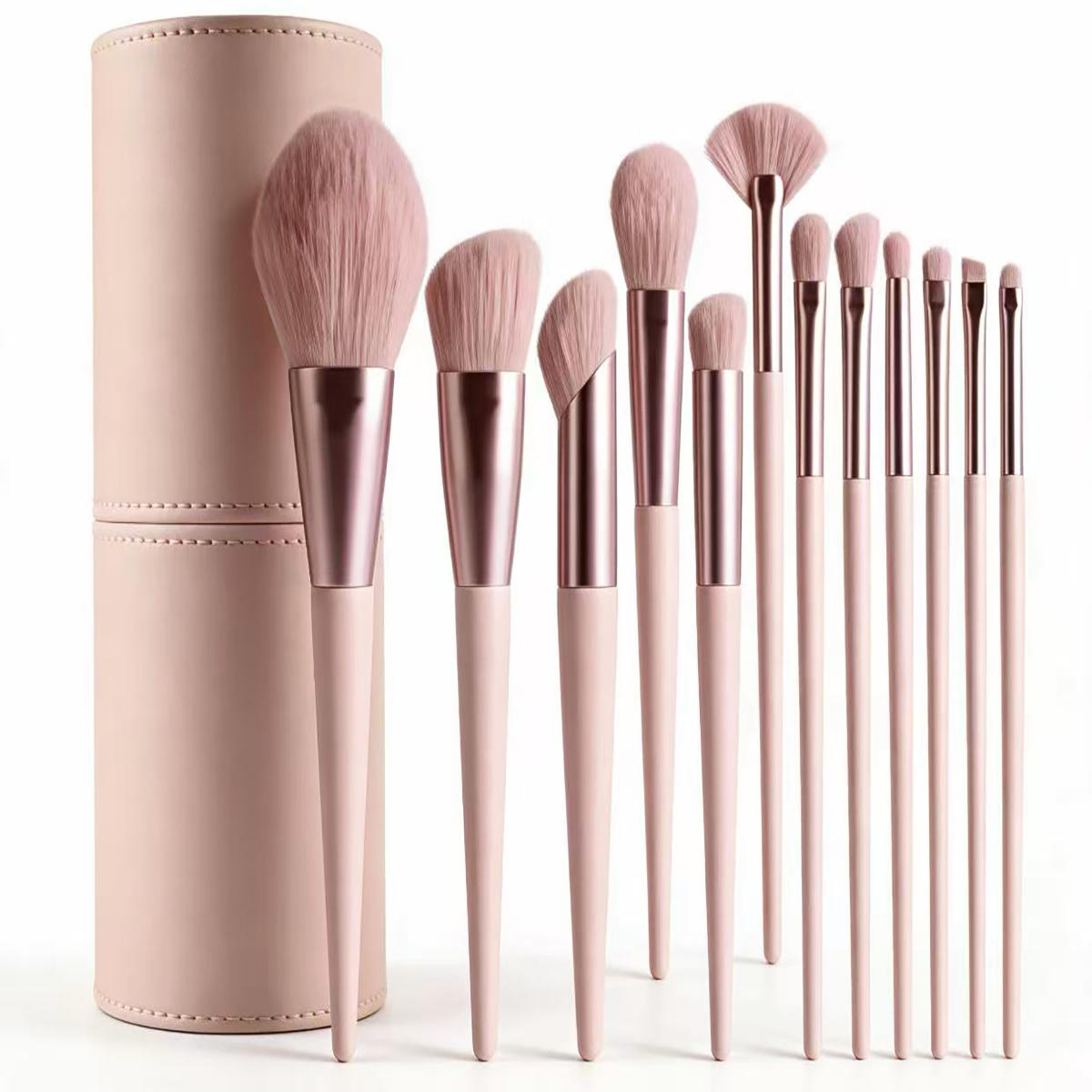 Natural Gradient Makeup Brush Set with Synthetic Fiber Bristles & Thick Aluminum Tube