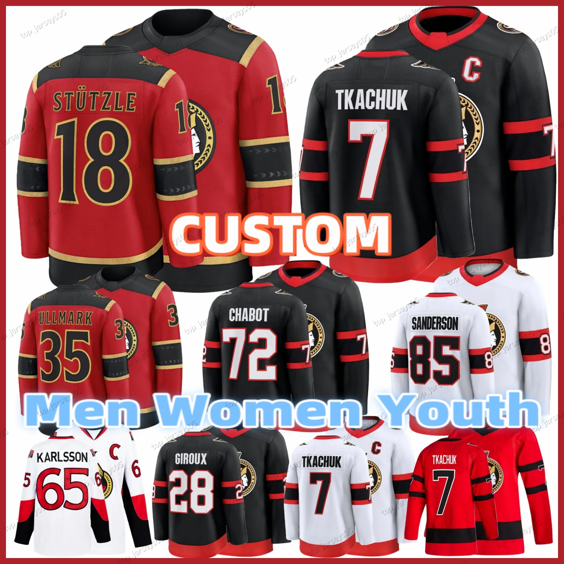 7 Brady Tkachuk ottawa hockey jersey 18 Tim Stutzle senator jersey David Perron Jake Sanderson Chabot Cozens Linus Ullmark Carter Yakemchuk Claude Giroux