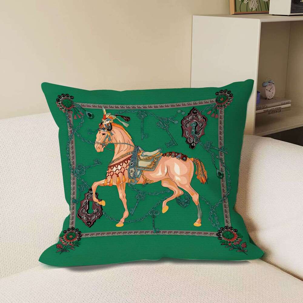 Style European High End Sofa Horse Cushion Decoration For Living Office Model Room Simple Retro Luxurious & Back Pillow Case
