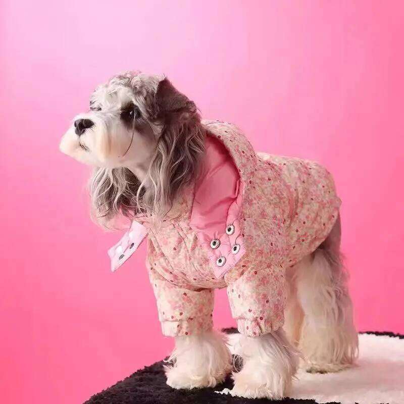 Pet Pink Parkas Autumn Winter Schnauzer Teddy Dog Cat Warm Floral Thick Cotton Clothing Puppy Clothes for Small Dogs XJ251225
