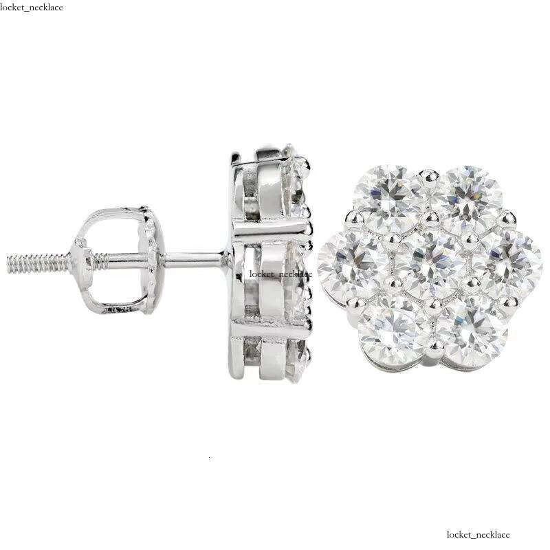 Hip Hop Boutique Jewelry 925 Silver Screw Back Iced Out Round VVS Moissanite Flower Earrings for Men Party Daily Wear