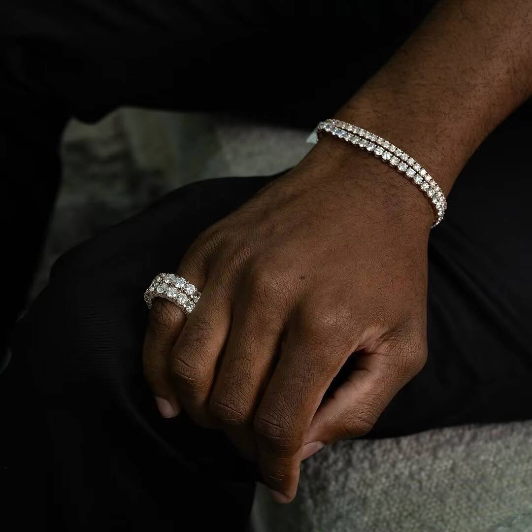 10K Solid Rose Gold 50 Pointers Side Iced Lab Grown Diamond CVD Eternity Ring Band for Men