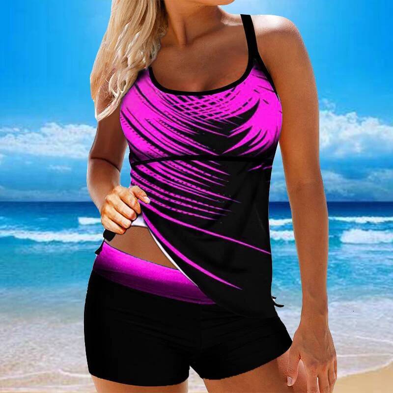 Leaf Printed Swimsuit Women Sexy Strap Cross Backless Plus Size Tankini Set Female Summer Beach 2 Pieces Swimwear Bathing Suit dongdumaoyi