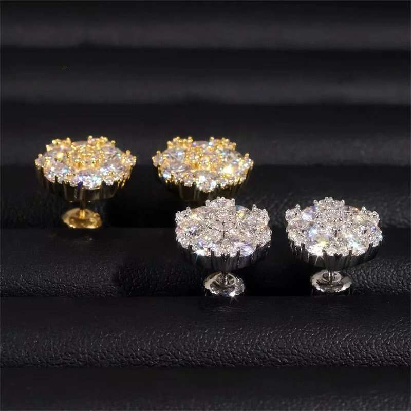 Free Shipping Hip Hop 14K Real White Gold Round Lab Diamond Cluster Flower Earrings EverLasting Gift for Women Men Fine Jewelry H260202