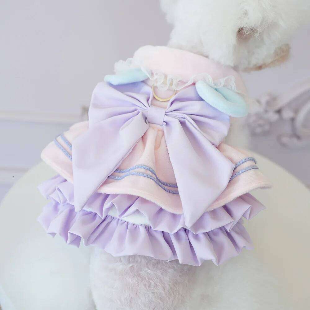 Pet Autumn/Winter Bow Dress Clothing Cat Plush Cute Two Leg Coat Dog Dresses for Small Dogs Puppy Clothes XJ251225