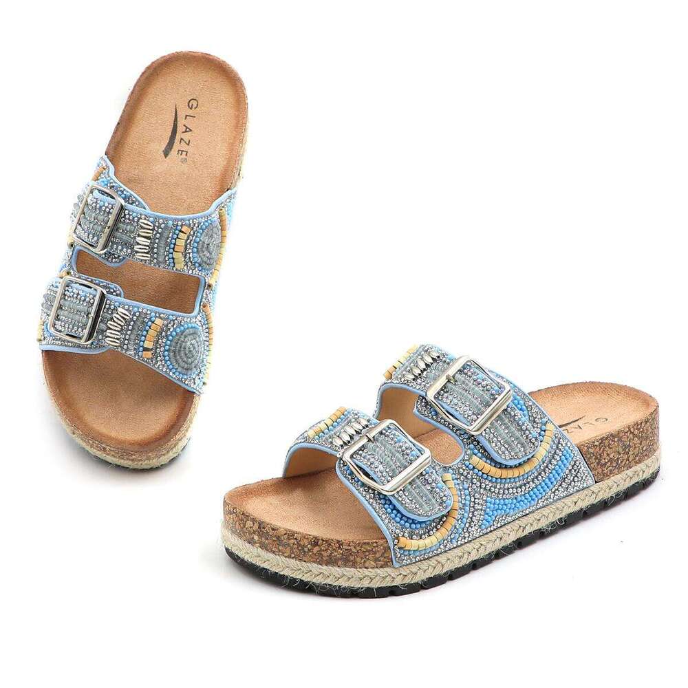 Lurnyet Women's Slide Sandals Buckle & Espadrille Design Shoes POWDER-03