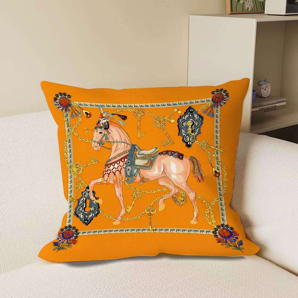 Style European High End Sofa Horse Cushion Decoration For Living Office Model Room Simple Retro Luxurious & Back Pillow Case