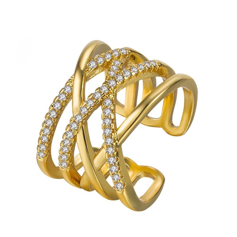 Gold Cross Rings Crystsal Diamond Adjustable Stacking Knuckle Ring Band for Women Men Fashion Fine Jewelry Engagement Wedding Birthday Gift