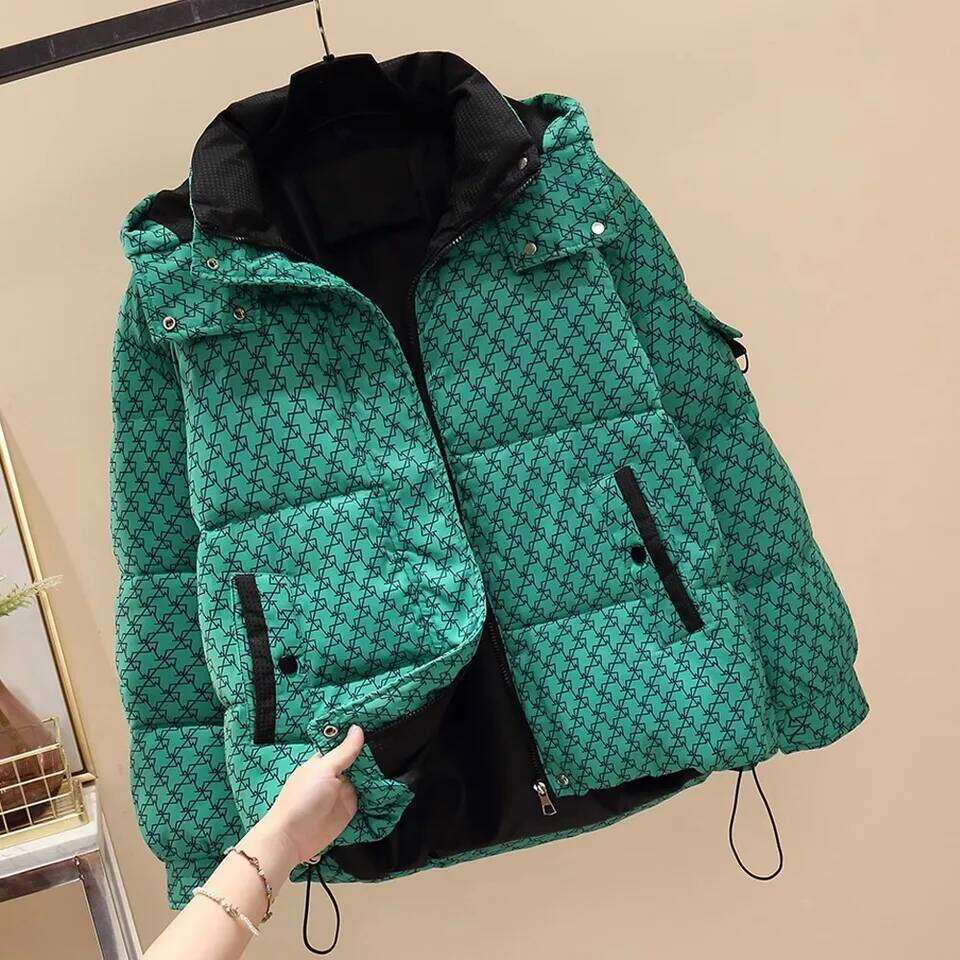 Autumn Winter Down Designer Fashion Cotton Jacket Women New Fashion Loose Thicken Coat Hooded Zipper Pocket Stand-Up Collar Outwear Female Parka