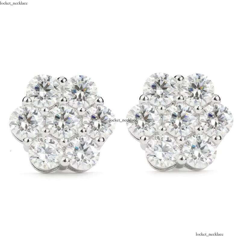 Hip Hop Boutique Jewelry 925 Silver Screw Back Iced Out Round VVS Moissanite Flower Earrings for Men Party Daily Wear