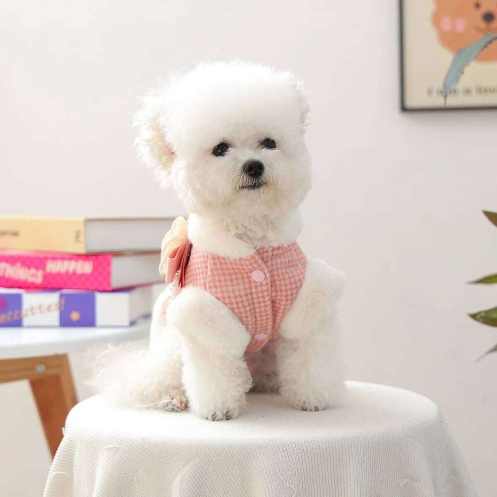 1-piece Pet Clothes, Dogs, Cats, Autumn and Winter Velvet Thickened Warm Vest, Pink Fragrant Flower Pearl Sleeveless Clothes XJ251225