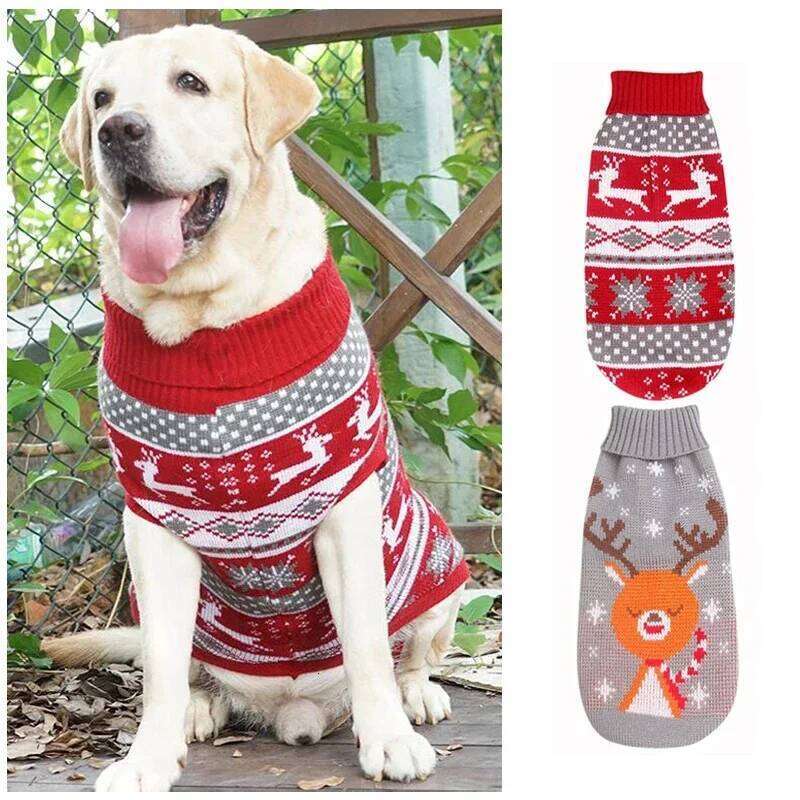 Big Dog Christmas Sweater Thick Warm Winter Pet Clothes Turtleneck Pullover Knitwear Reindeer Outfit for Small Medium Large Dogs XJ251225
