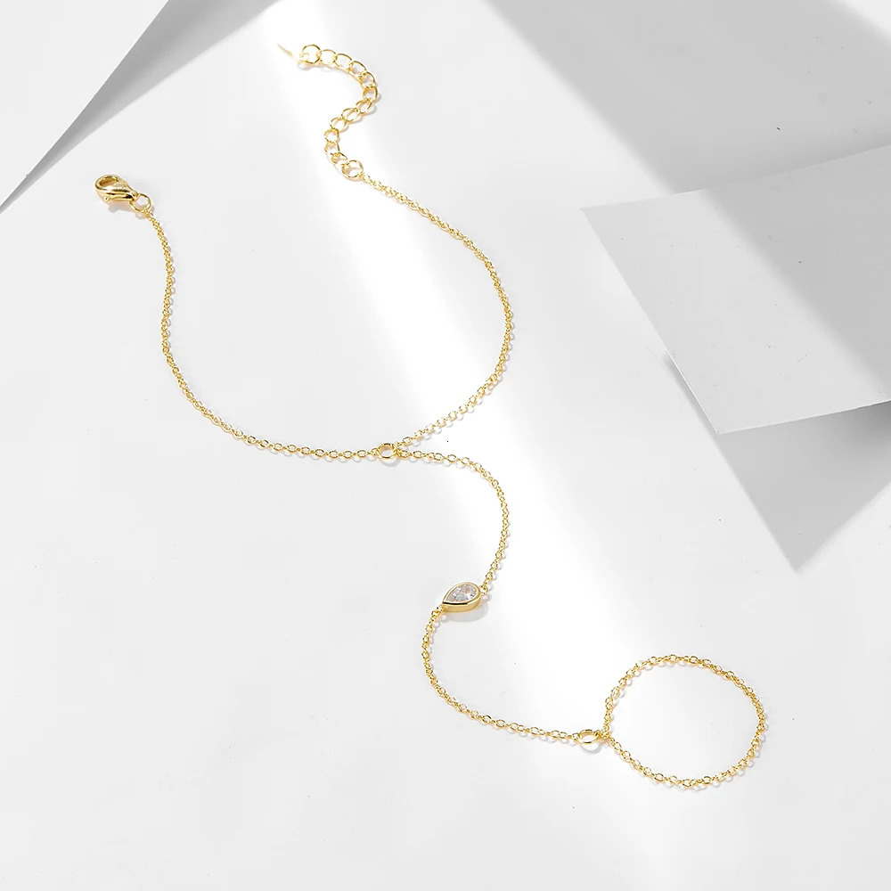 S925 Sterling Silver Waterdrop Zirconia Connected Finger Bracelet for Women Style French Fashion Hand Jewelry 260106