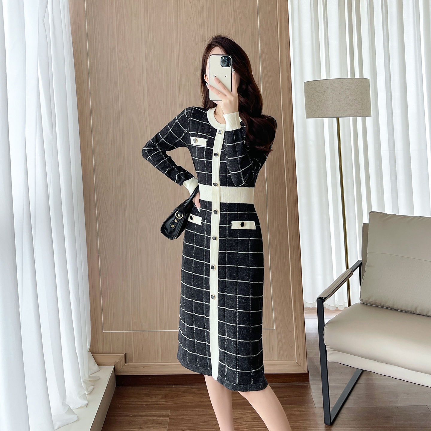 Urban Sexy Small Fragrant Slim Knit Women's With Temperament Goddess Style Slimming Hair Dress For Reducing Age