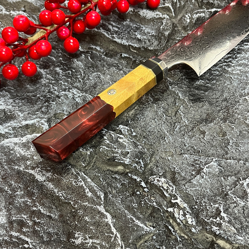 8-inch Japanese knife 45 layer Damascus steel colored wooden handle kitchen knife meat/vegetable cutter/multi-purpose knife 241224