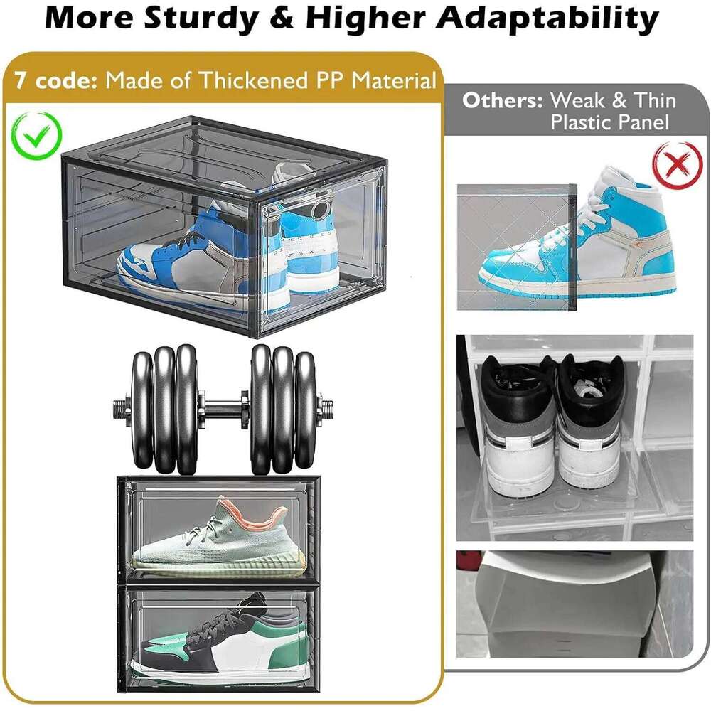 6 pcs Thicken & Sturdy Clear Storage Organizer with Magnetic Door, Foldable Shoe Rack for Sneaker Boot Container. 26T0108