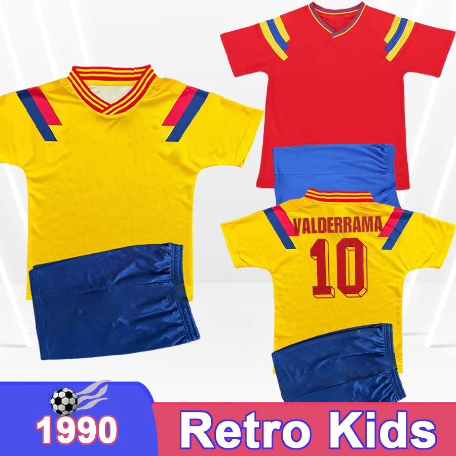 1990 ColoMBia Kids Kit Retro Soccer Jerseys VALDERRAMA Home Yellow Away Football Shirt Short Sleeve Child Vintage Uniforms