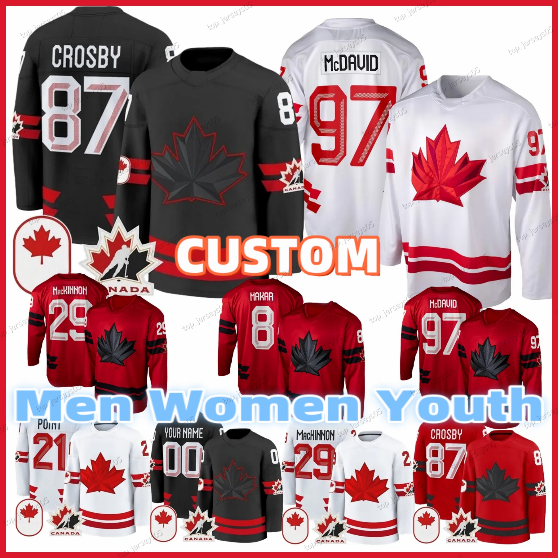2026 Canada Team Hockey Jersey 97 ConnorS McDavid 87 Sidney Crosby Cale Makar Brad Marchand Point Binnington Hagel Morrissey Theodore Hill Youth Nathan MacKinnon