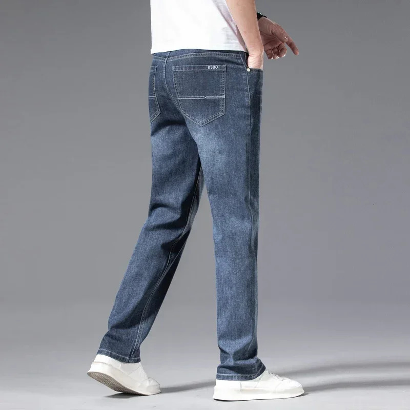 2024 Mens Autumn Straight Casual Jeans Light Blue Classic Breathable Comfortable No Ironing Stretch Denim Trousers Male 260107
