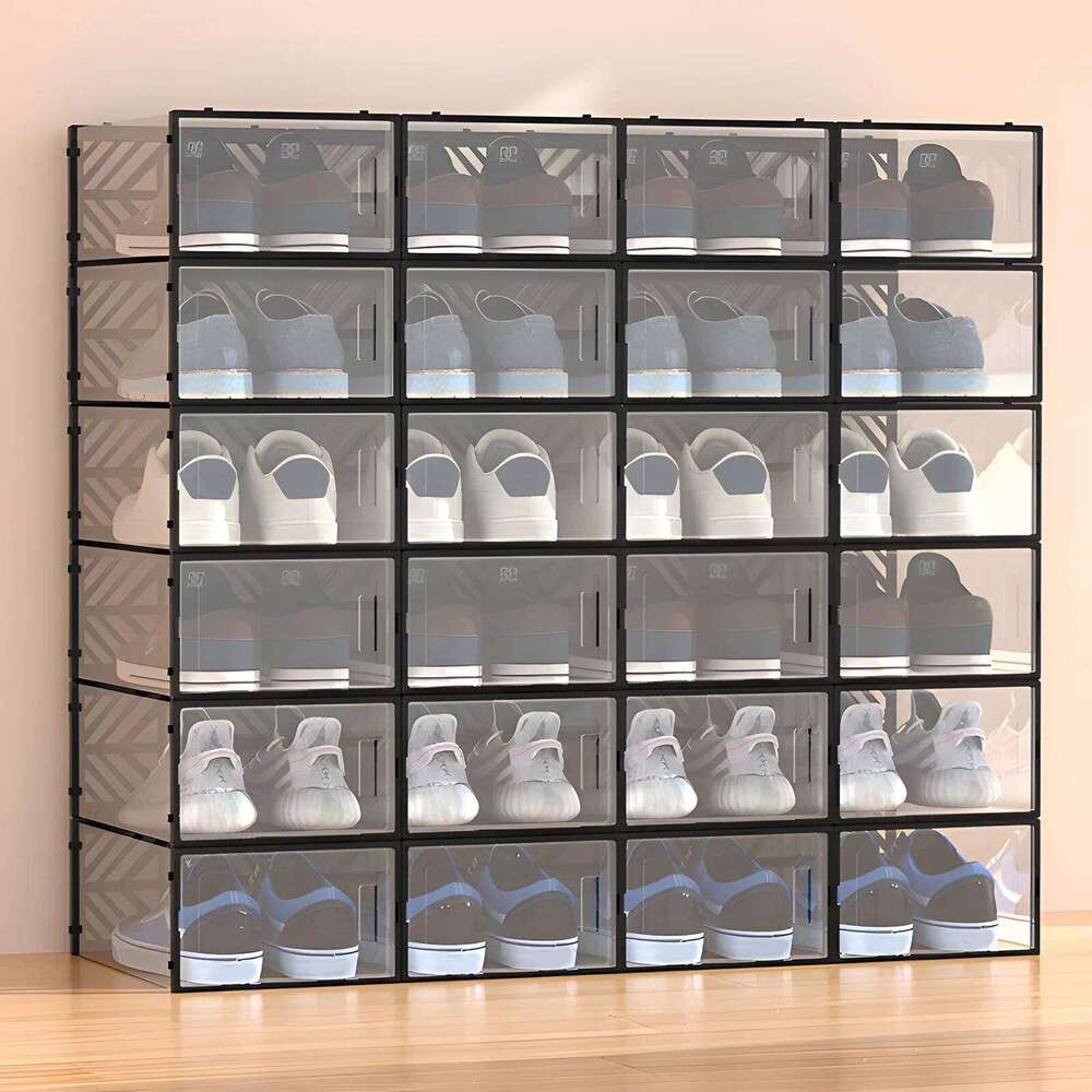 20 Pcs Storage Box Transparent PP Plastic Shoe Cabinet Moisture & Dust Proof Modern Organizer Black/White 26T0108