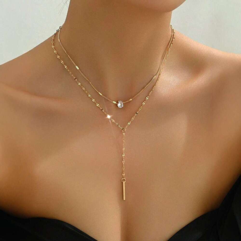 Cross-Border Hot Selling Y-Shaped Pendant Double Layer Necklace for Women, Niche Light Luxury Sexy Multi-Layer Collarbone Chain, Commuting Versatile Jewelry