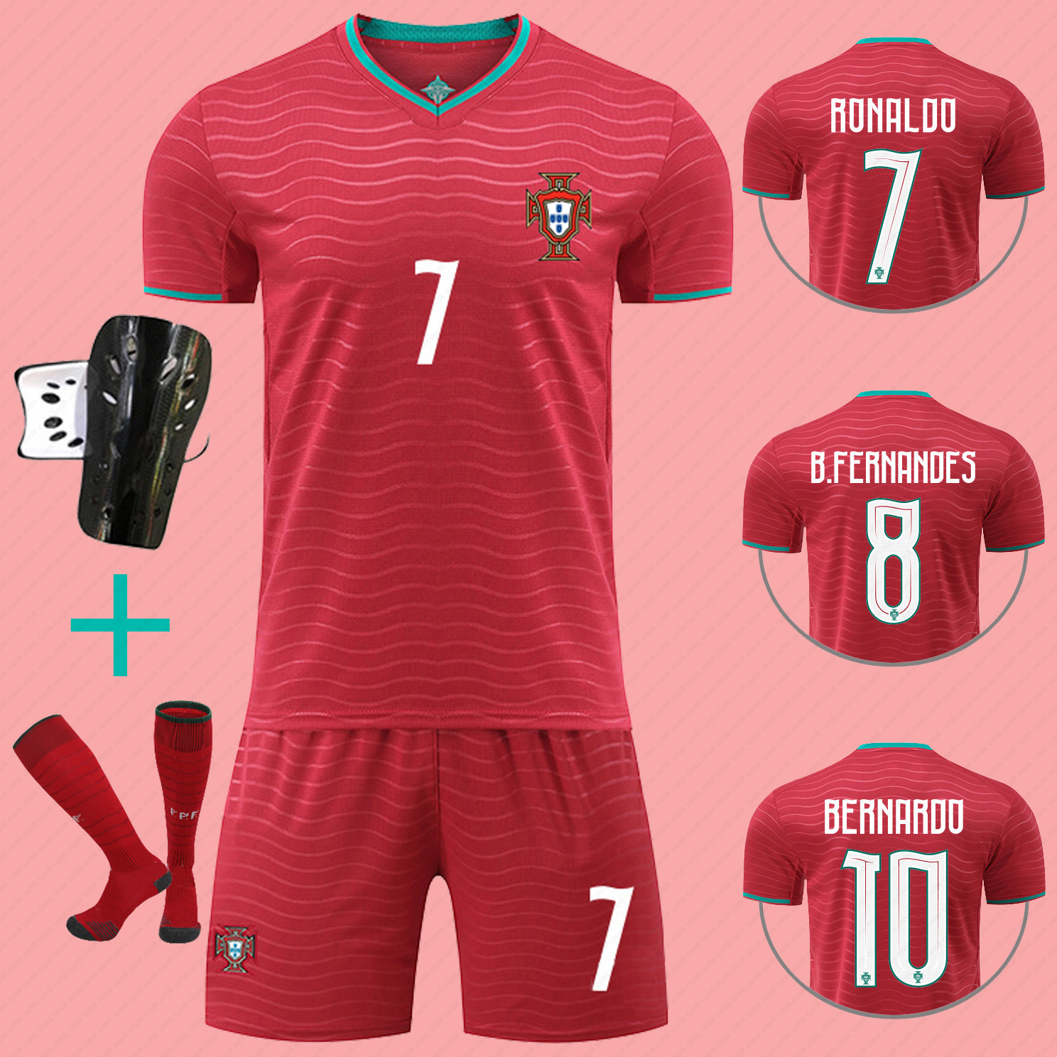 Portugal National Team Jersey Shorts Set 2026 World Cup Style Unisex Soccer Jersey Cristiano Ronaldo No.7 Fans Training Football Shirt