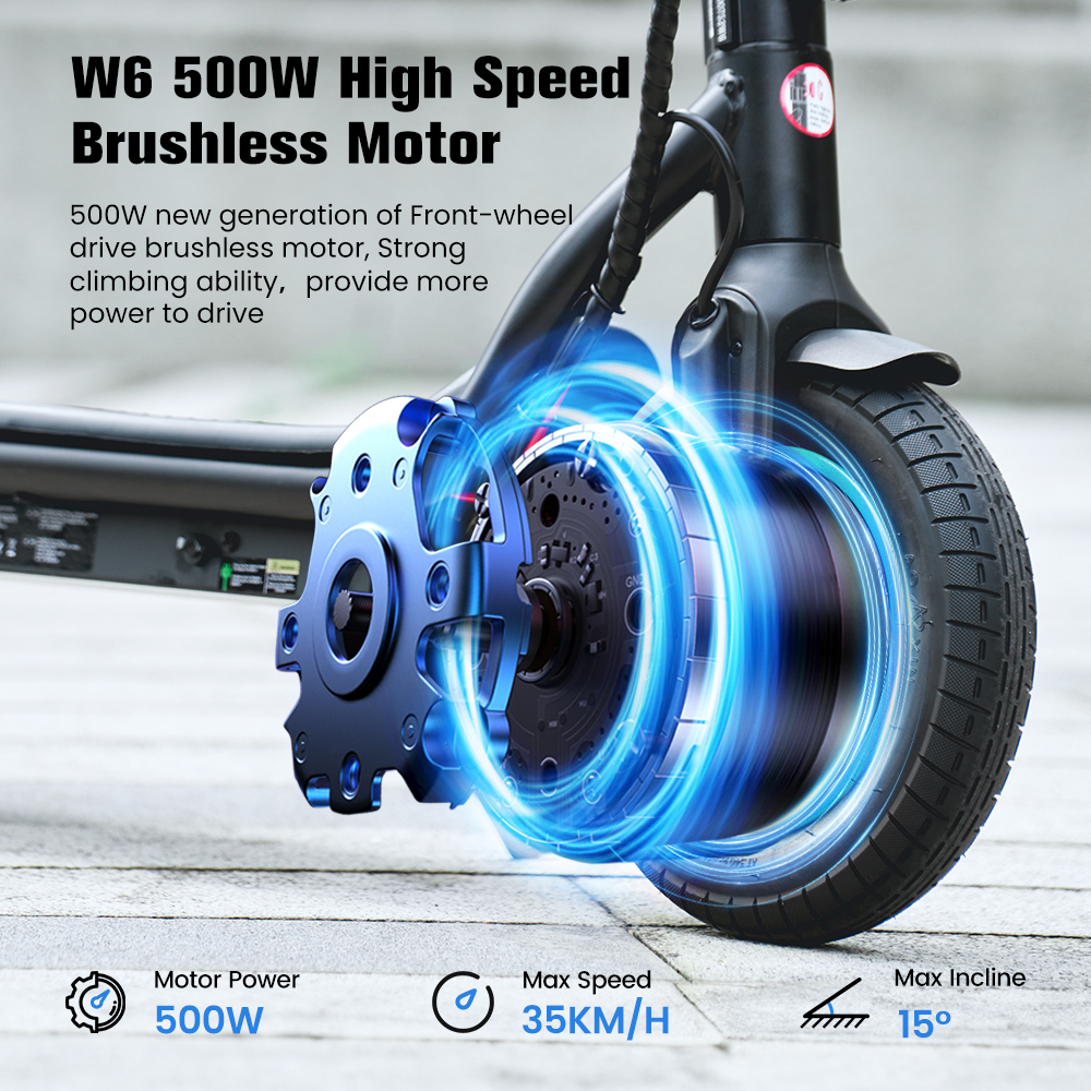 W6 Adult Electric Scooter 500W Motor 35km/h Max Speed 35km Long Range 10.5Ah, 10" Pneumatic Tire, Foldable Urban Commuter E-Scooter with Dual Bra