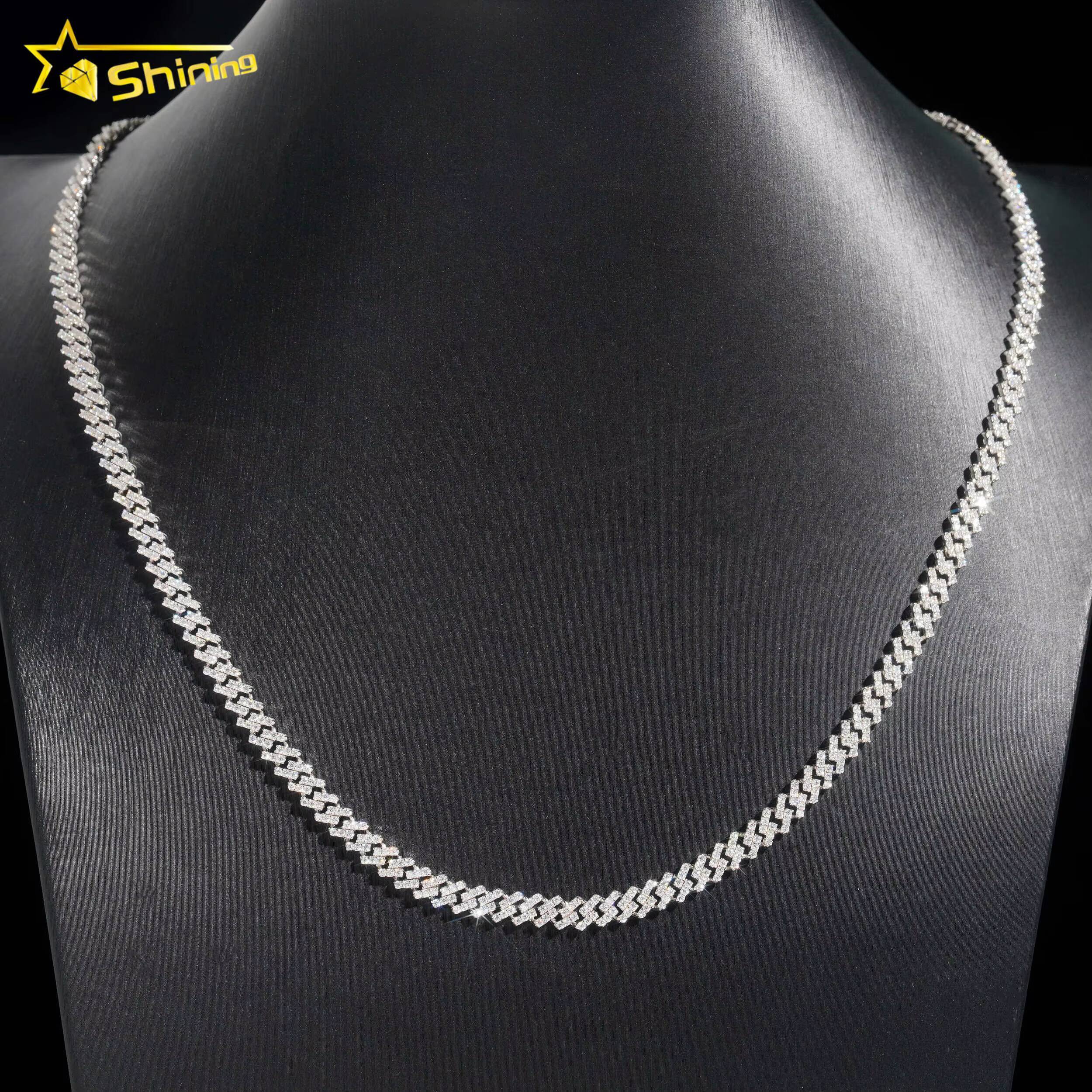Moissanite Chain 5mm Small Size Iced Out Vvs Moissanite 925 Sterling Silver Cuban Link Chain 18K White Gold Plated Fine Jewelry