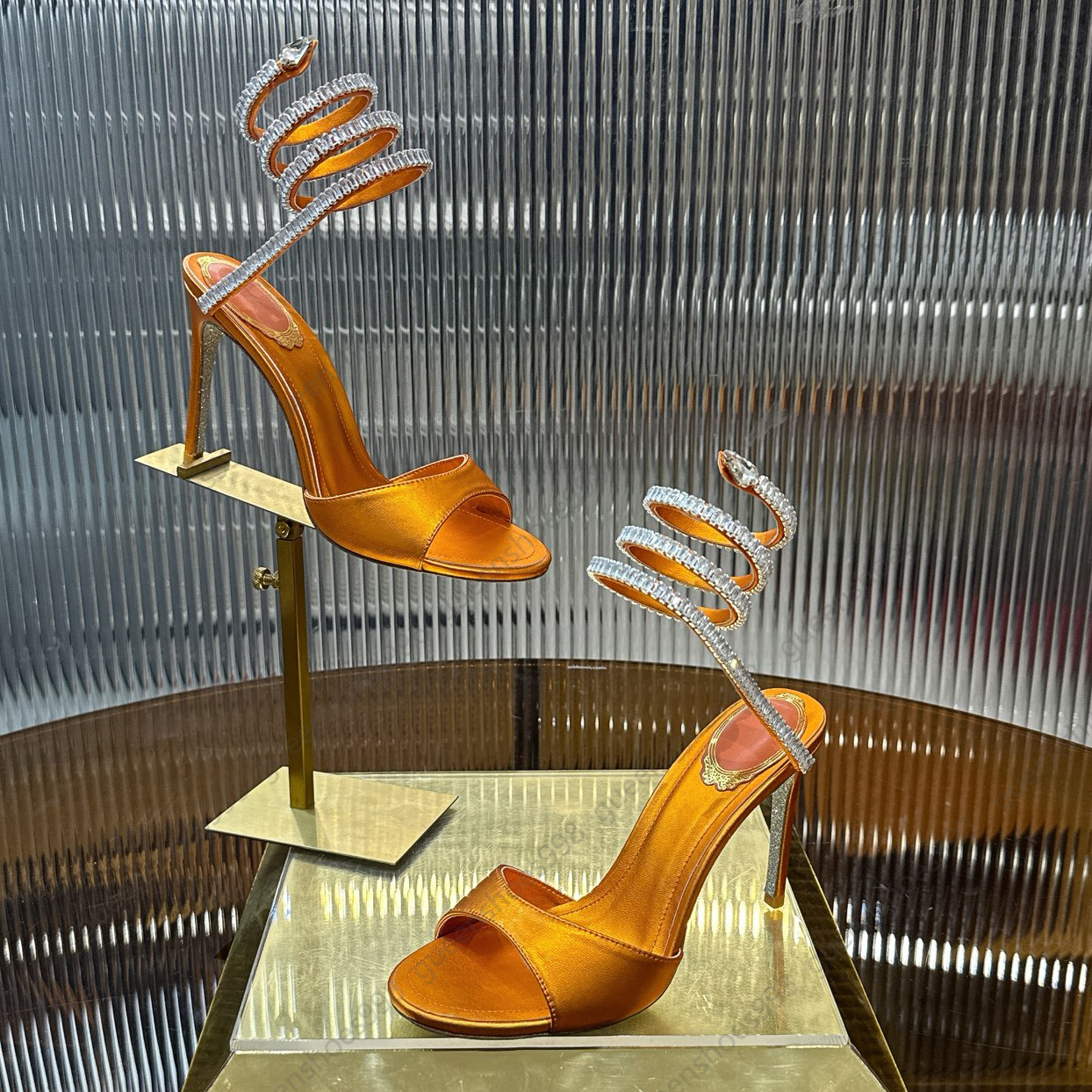 RENG High Heels Velvet Crystal Sandals Women Stiletto Heel Luxury Designer Shoes Casual Serpentine Wrapped Ankle Strap Fashion Party Wedding Shoes Size 34-43