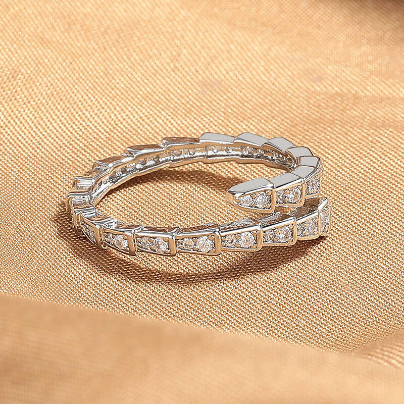 Snake-shaped Open Ring Women's Ring Set with White Stone Minimalist Fashion Jewelry