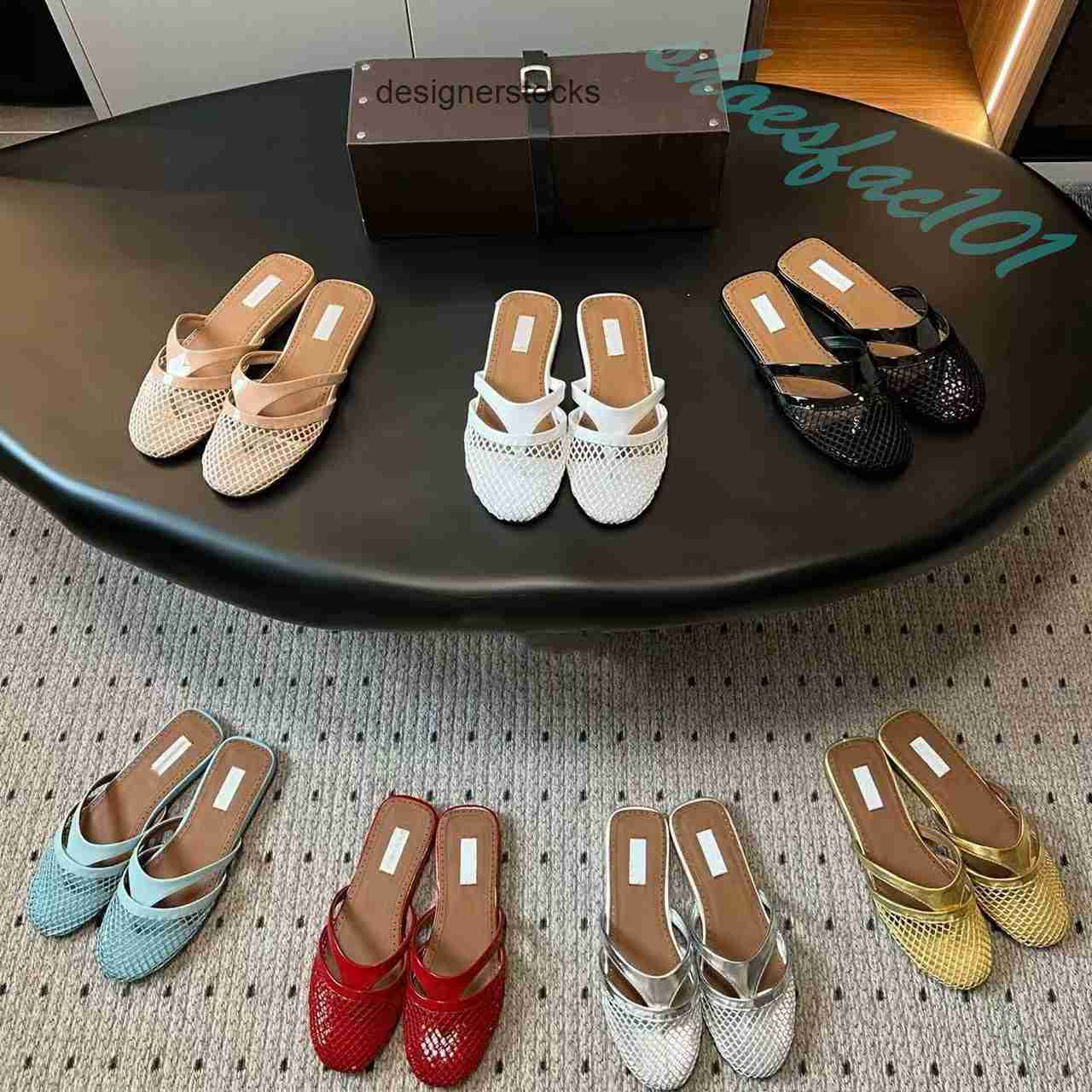Designer flat Slippers 100 authentic leather top quality classic designer netting twine slippers slide luxury summer Spring slipp alaiah alaias alaiaheels D1HK