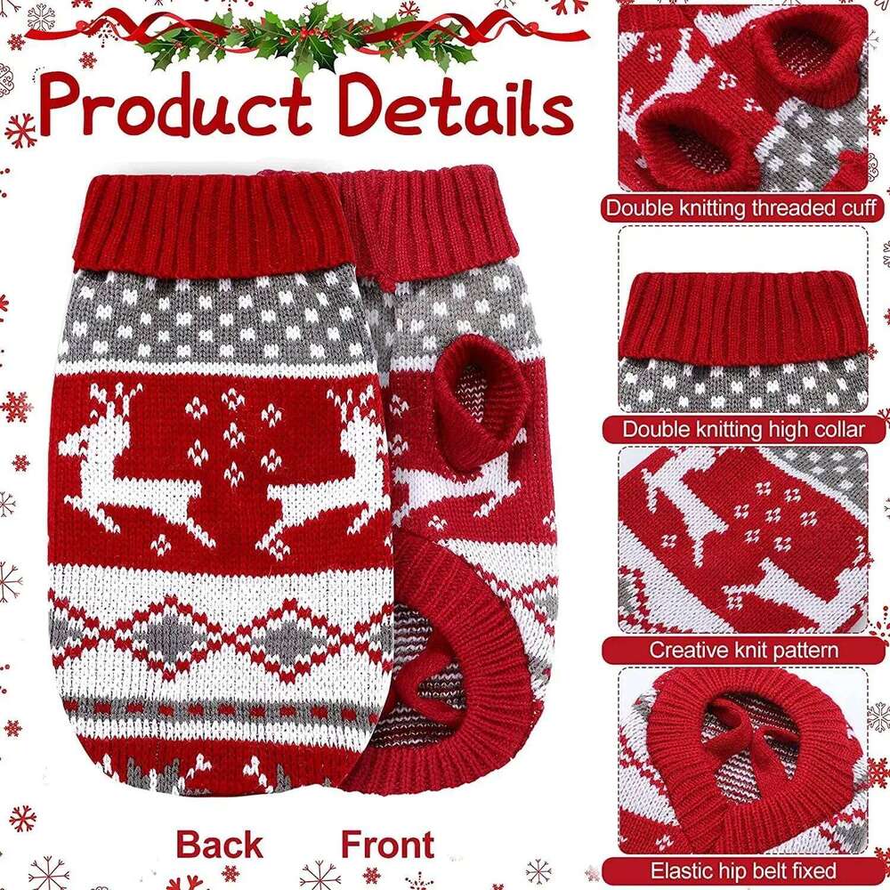 Big Dog Christmas Sweater Thick Warm Winter Pet Clothes Turtleneck Pullover Knitwear Reindeer Outfit for Small Medium Large Dogs XJ251225