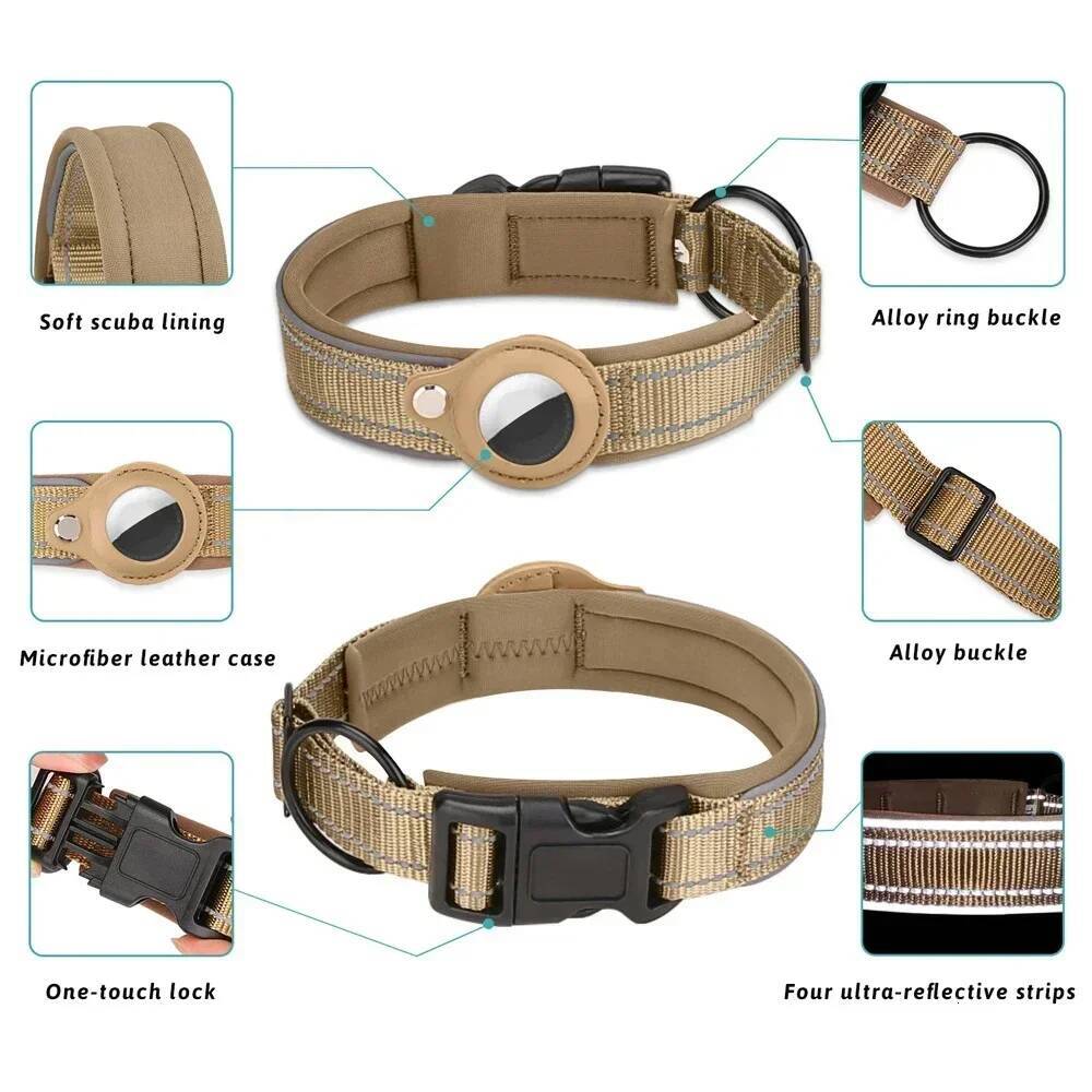 Anti-Lost Collar Waterproof Airtag Protective Case Reflective Pet Necklace for French Bulldog Pitbull, Large Dog Accesories