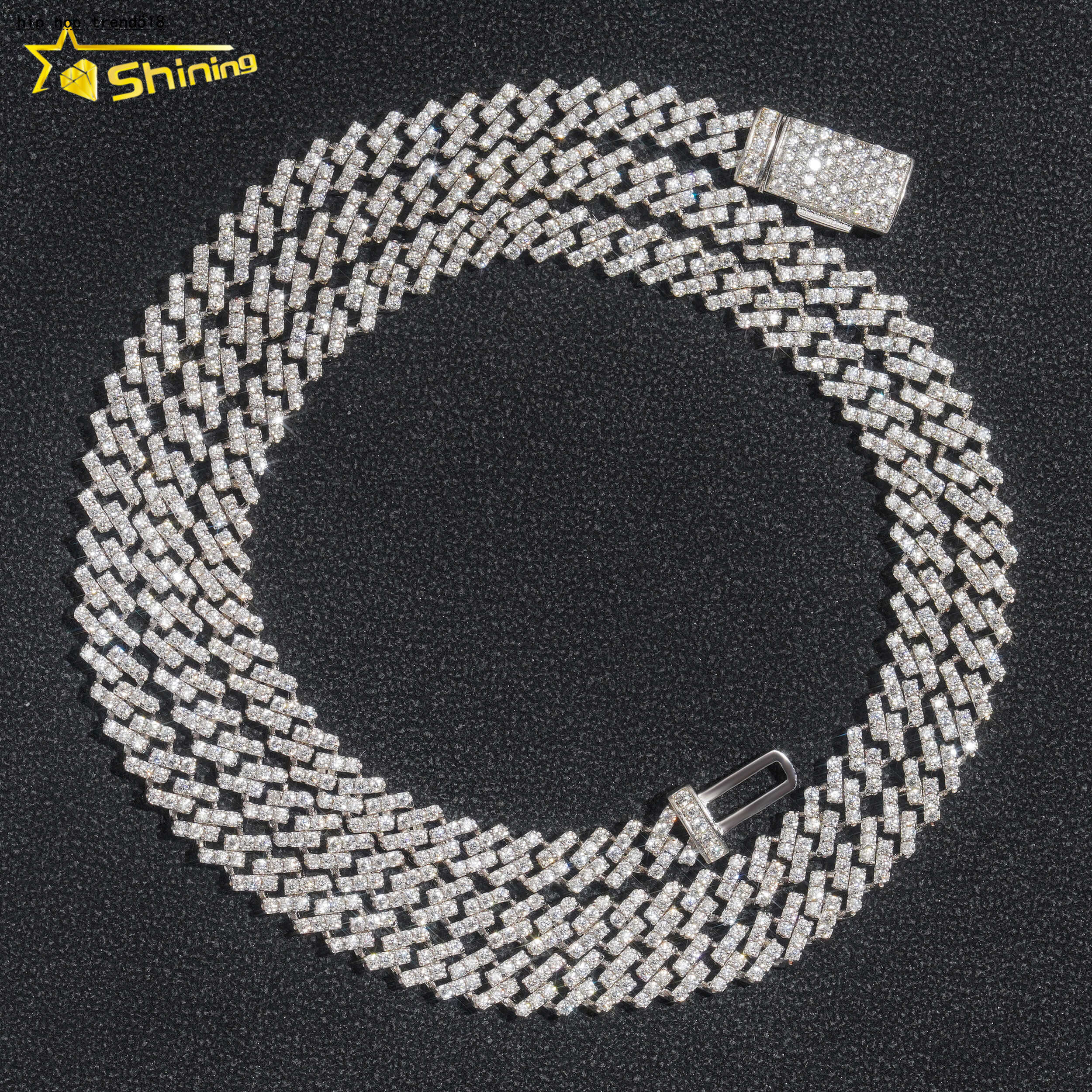 Moissanite Chain 5mm Small Size Iced Out Vvs Moissanite 925 Sterling Silver Cuban Link Chain 18K White Gold Plated Fine Jewelry