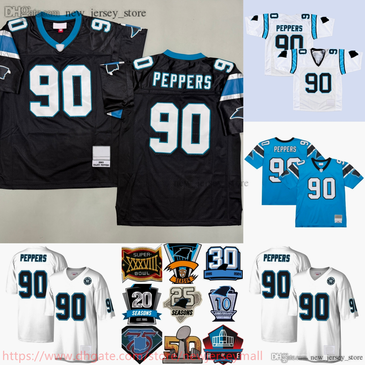 Custom S-6XL 2003 Throwback Football 90 Julius Peppers Jersey Classic Retro Stitched Black Blue White 10th 20th 25th 30th 50th 1995 Jerseys Breathable Sport uniform