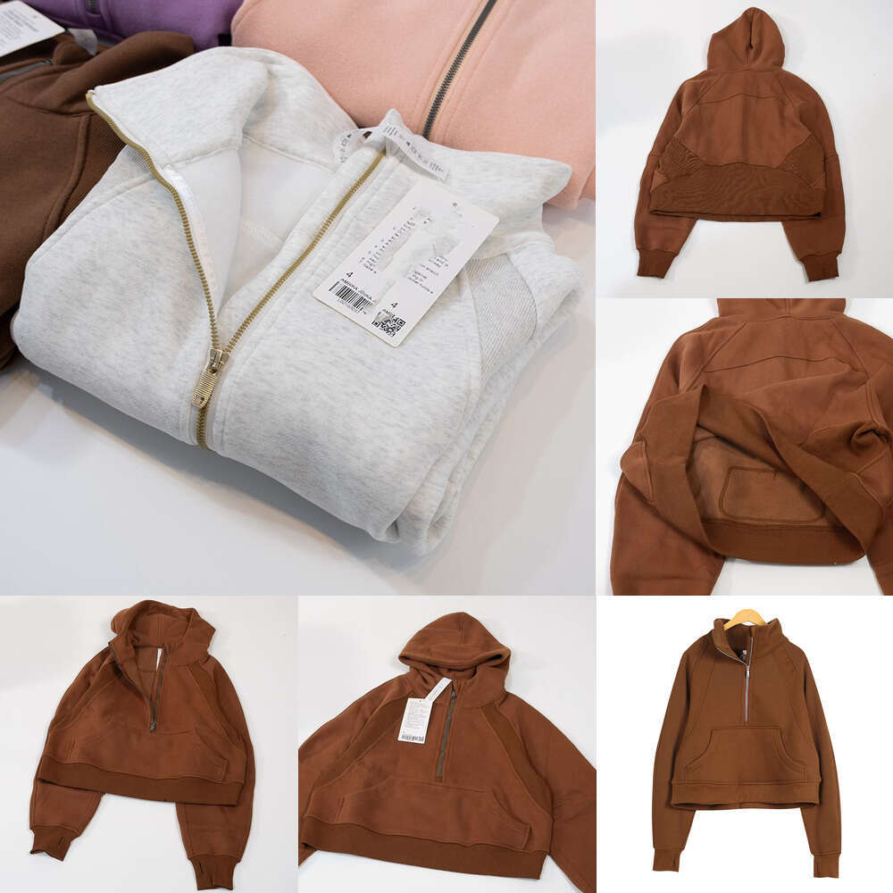 Women's Scuba Hoodie Luluity Lemonic Set Women Cozy Stand Collar Cropped Half Zip Oversized Long Sleeve Pullover Luluity Lemonic Women Loose Hoodies
