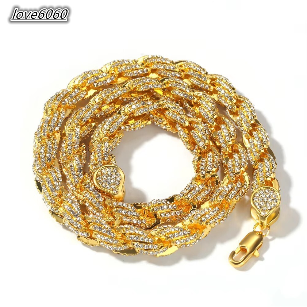 9MM Thick Choker Rope Chain Twisted Crystal Solid Gold Rope Chain 18K Plated Mens Iced Out Moissanite Diamond Rope Chain Necklace