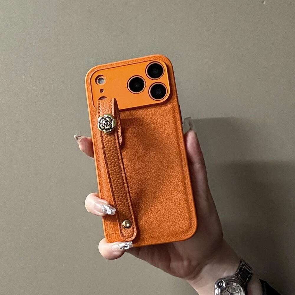 Phone Case For iPhone 17 Pro Max Orange Camellia Wristband Compatible with Apple iPhone Case New High-end Feel 16 Simple Design