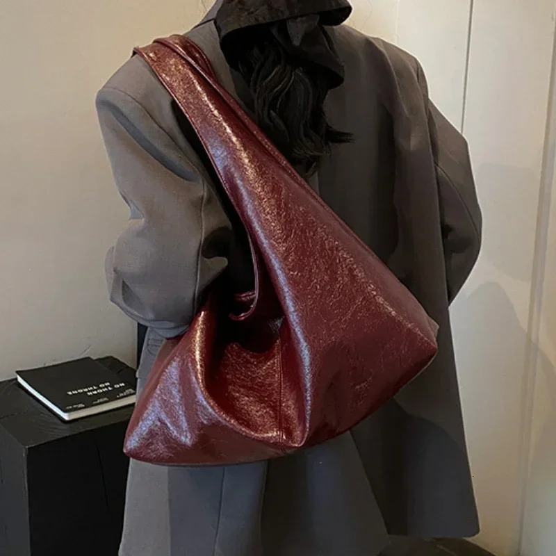 Large Capacity PU Leather Hobo Underarm Bags Autumn Winter Shoulder Bag for Women 2026 Trend Y2K Handbags and Purses Tote 260205