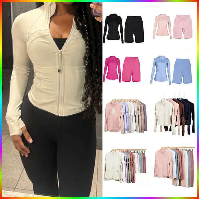 Yoga set Luluity Lemonic jackets set yoga women Coat Fitness Jacket Sports Quick Dry Solid Zip Up Sweatshirt Sportwear leggings Yoga clothes Luluity Lemonic set mw