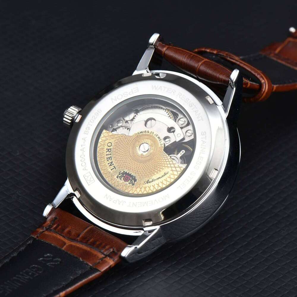 Orient Double Lion Refurbished Japanese Fully Automatic Mechanical Hollowed Out Business Men's Leather Strap 26N0108