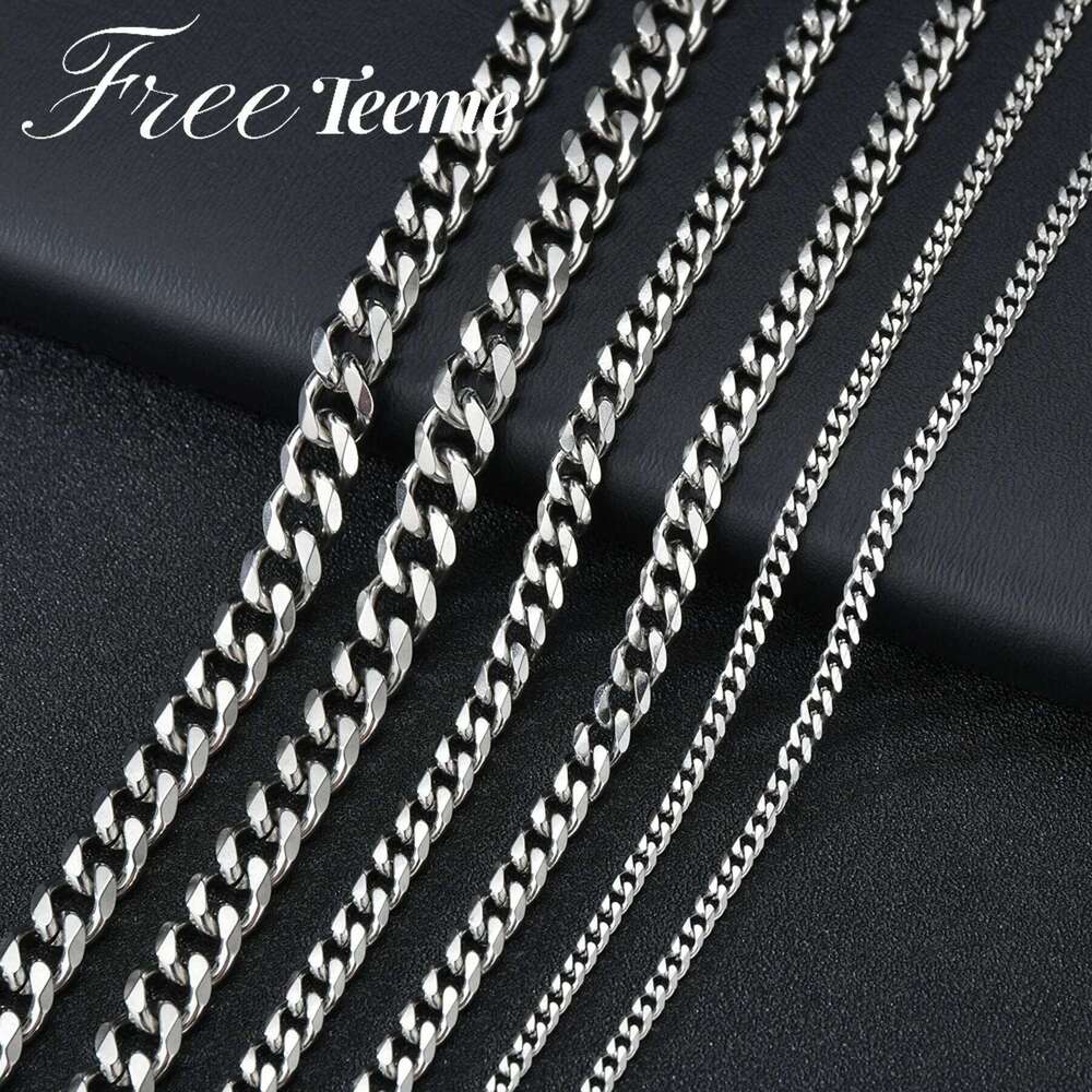 Freeteeme Hip Hop 3/5/7mm Wide Cuban Chains Necklace for Men Stainless Steel Basic Simple Punk Curb Chunky Link Choker Jewelry