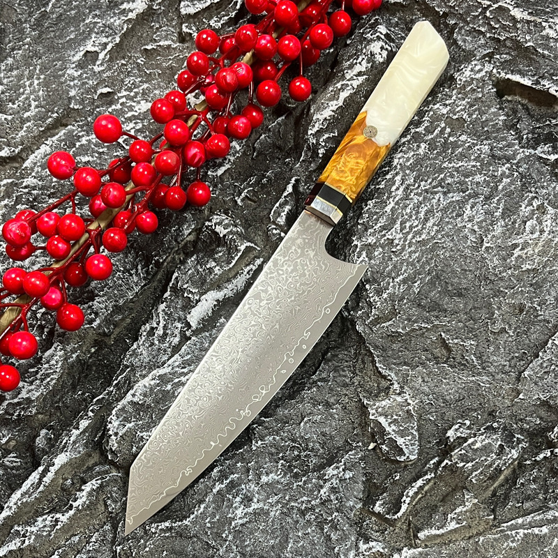 8-inch Japanese knife 45 layer Damascus steel colored wooden handle kitchen knife meat/vegetable cutter/multi-purpose knife 241224