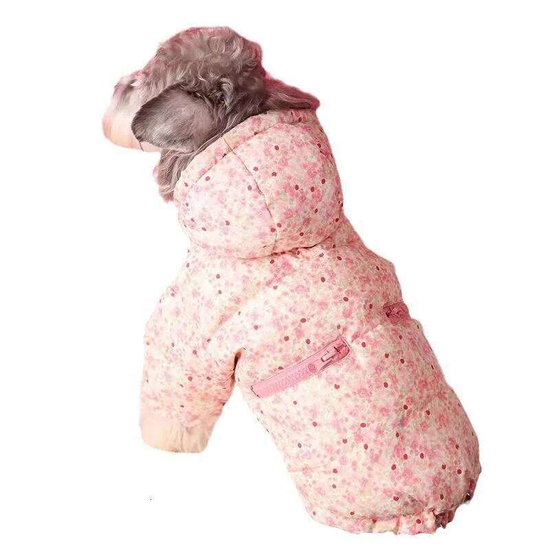 Pet Pink Parkas Autumn Winter Schnauzer Teddy Dog Cat Warm Floral Thick Cotton Clothing Puppy Clothes for Small Dogs XJ251225