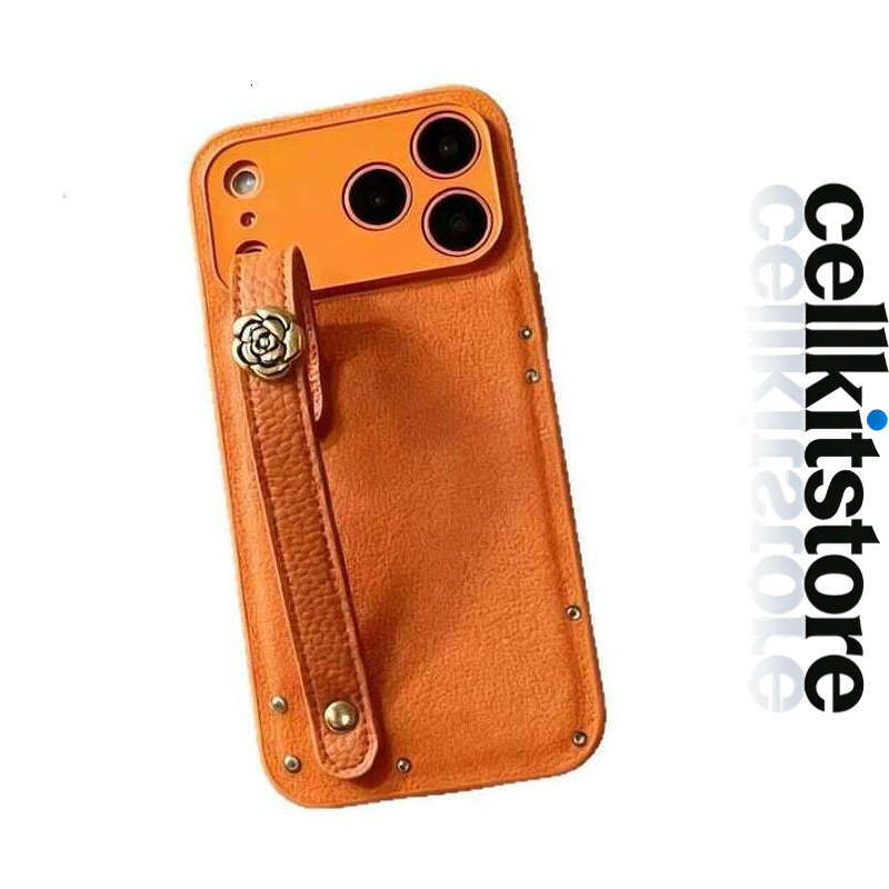 Phone Case For iPhone 17 Pro Max Orange Camellia Wristband Compatible with Apple iPhone Case New High-end Feel 16 Simple Design
