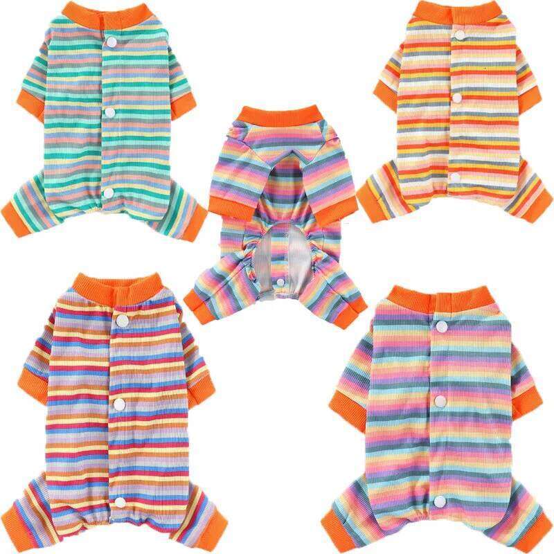 Strips Cardigan Dog Button Jumpsuit Pajamas For Small Medium Dogs Four Leg Clothes Pet Bodysuit Onesie Puppy Hoodie Pant XJ251225