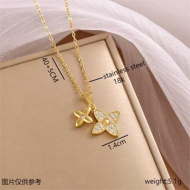 2025 new Fashionable micro-inlaid flower double titanium steel necklace versatile and elegant collaRBone chain H260108