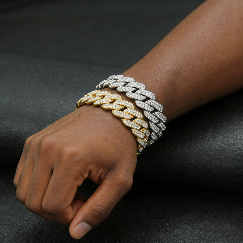 Jewelry Necklace with Zircon and Cuban Chain Bracelet for Men - 20mm 8 Inches Platinum Hip-hop and Rap Jewelry