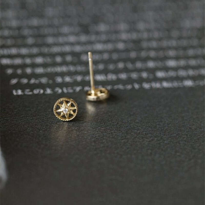 Hexagonal Star Compass Stud Earrings 14K Gold-Plated Diamond-Studded Earrings Women's Minimalist Jewelry