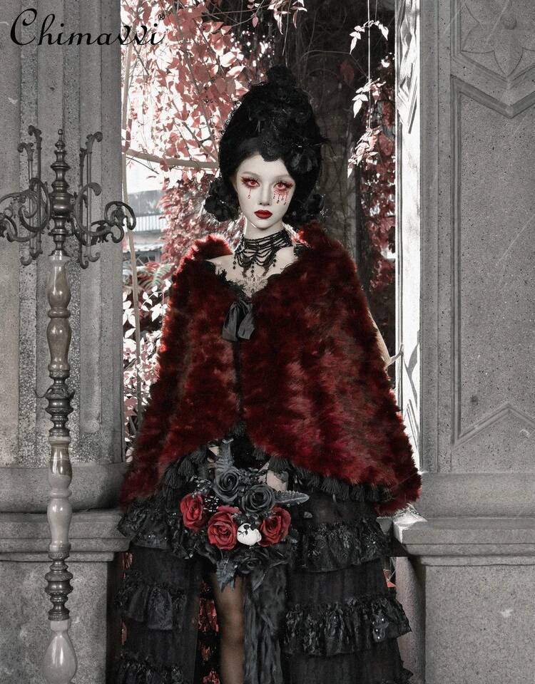 Bestseller Gothic Halloween Warm Fur Cape Autumn and Winter New Punk Style Dark Girl Versatile Cosplay Lolita Cloak Coat for Women ddmytues - view 4